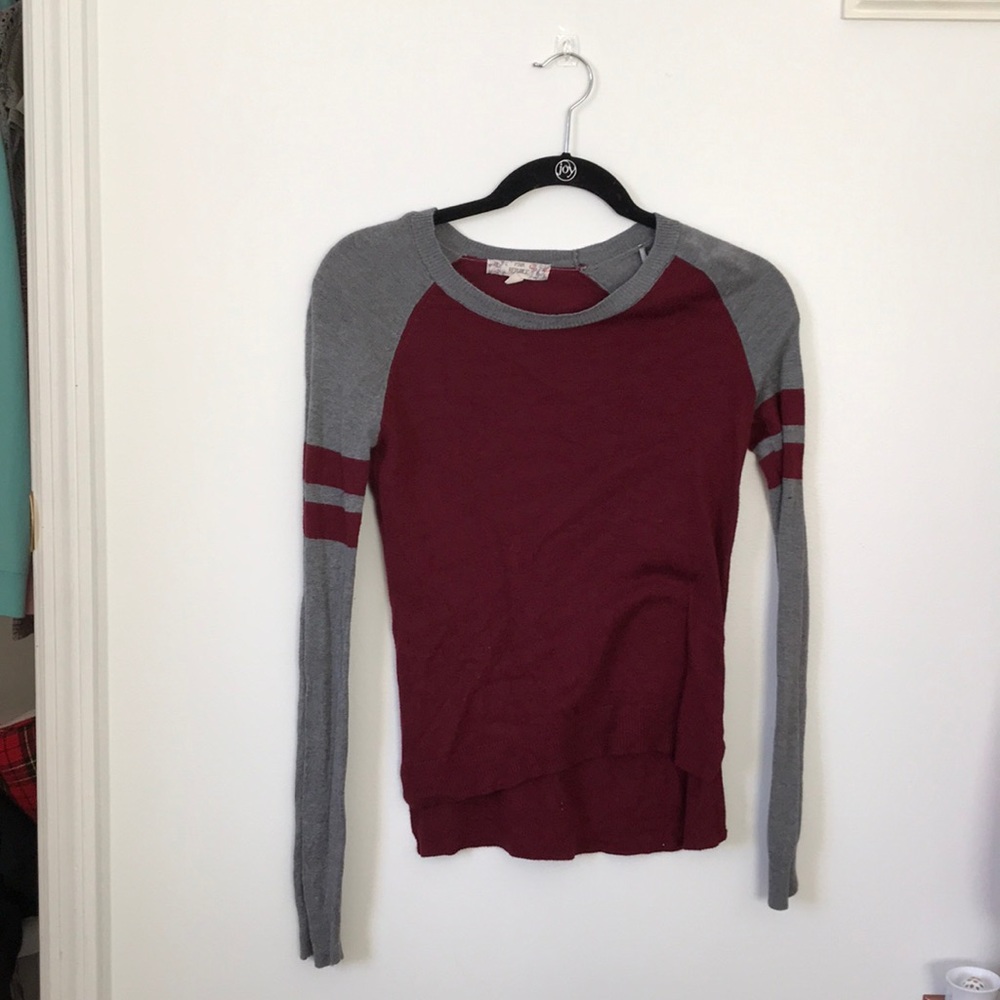 Long sleeve maroon and gray shirt
